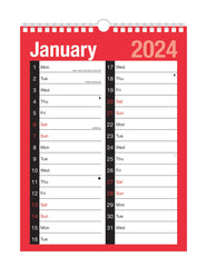 2024 Calendar A4 Large 2 Column Month To View Spiral Bound Wall Planner for Home Business Office School 1 January 2024 to 31 December 2024