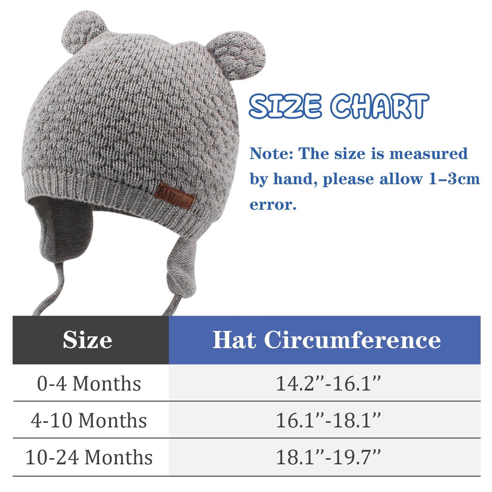 XIAOHAWANG Baby Earflap Beanie Hat Soft Baby Boy Knit Beanies Cute Bear Infant Toddler Girl Hats Autumn Winter (Gray, M)