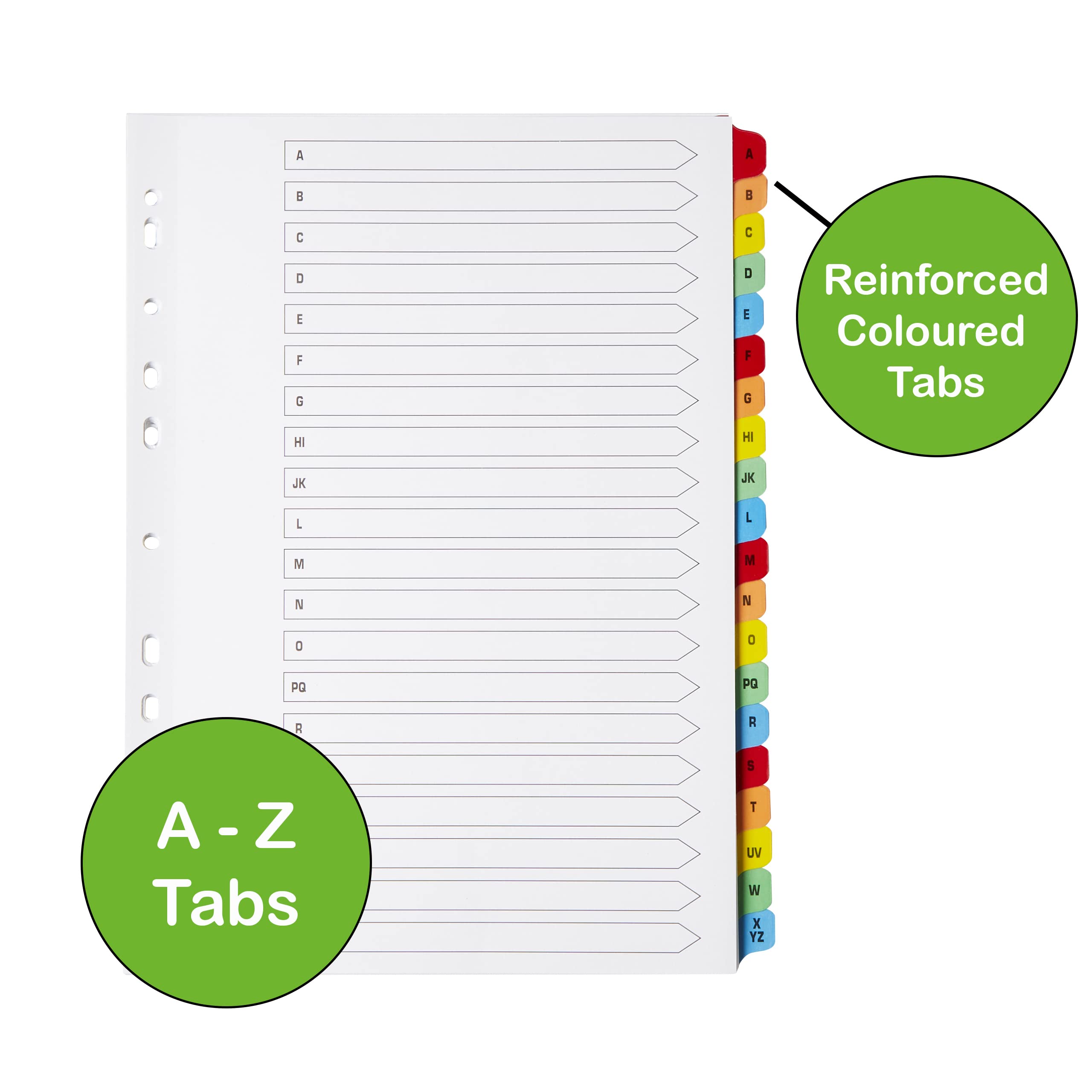 [3 Pack] A4 File Dividers A-Z Tabs   A4 Alphabetical Subject Dividers A-Z with Multipunched Reinforced Colour Tabs 150gsm