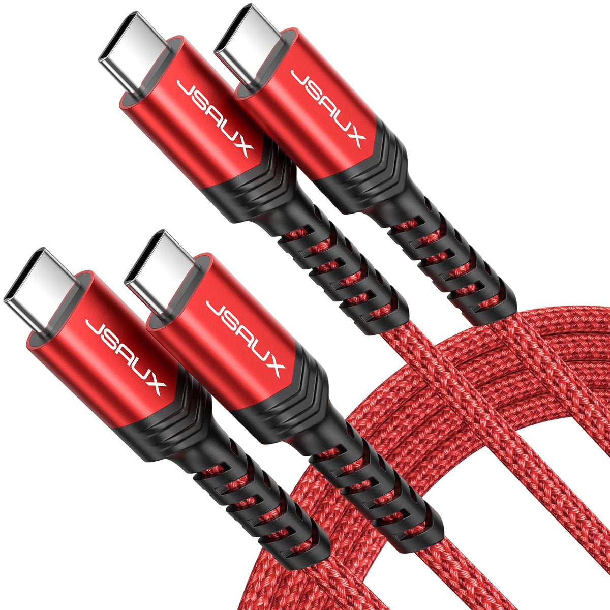 JSAUX USB C to USB C Charger Cable [2-Pack 2M], 100W/5A Type-C Fast Charging Data Lead Compatible for iPhone 15 Pro Max Samsung Galaxy S24 S23 Ultra A54 Pixel iPad Pro MacBook Air PS5 Steam Deck Red