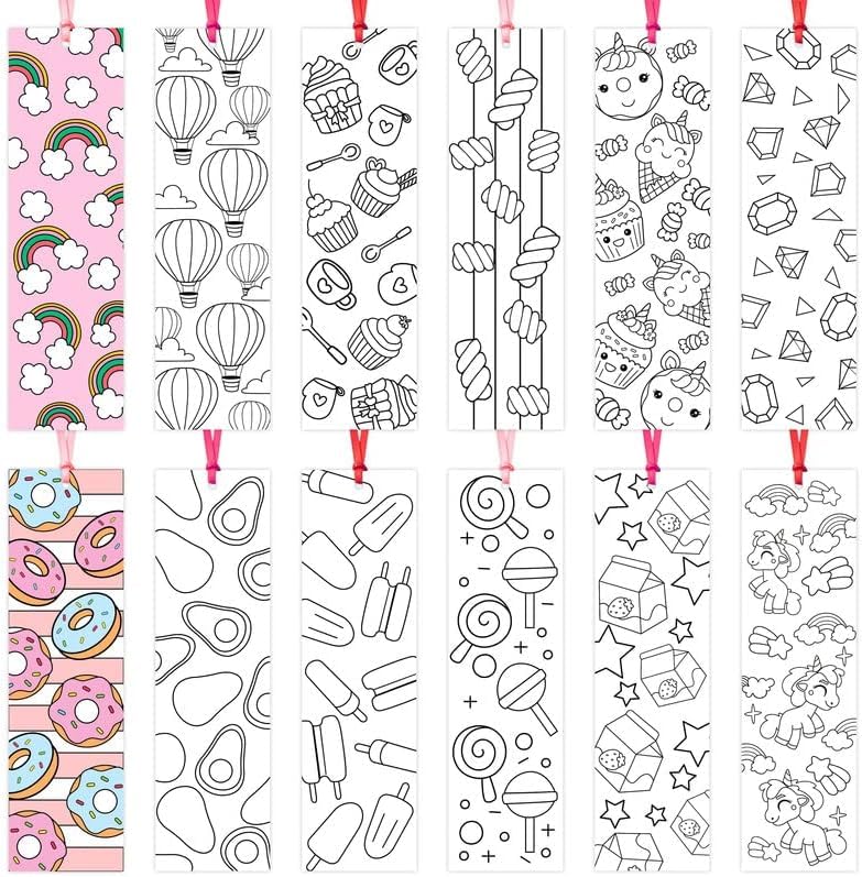 EGuangwiua 75Pcs Cute Girls Color Your Own Bookmarks DIY Creative Coloring Book Marker Art Class Paper Craft School Reading Club Reward Teacher Supplies Birthday Gift Bag Filler Party Decoration