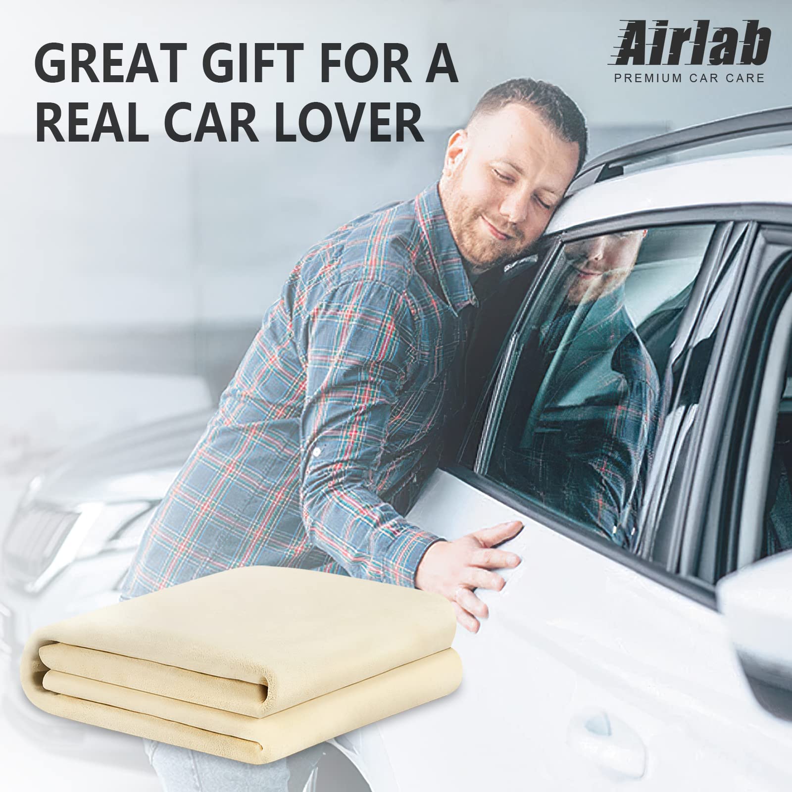 Airlab Chamois Leathers for Cars 70x50cm 3500 cm² XXL, Real Shammy Leather for Windows, Large Chamois Car Cleaning Cloth Car Drying Towel for for Windscreen Glass Mirrors