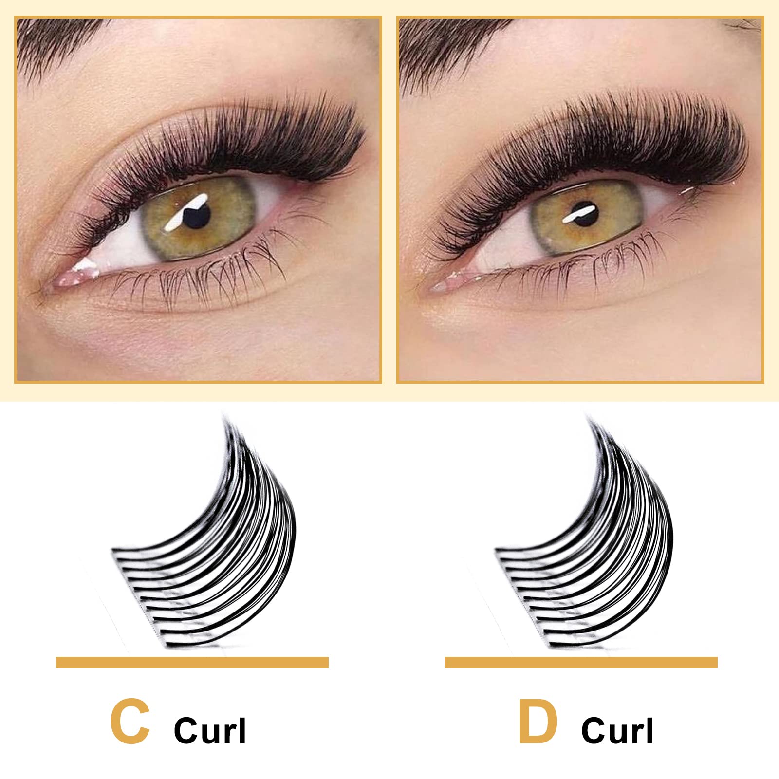 Pre Made Fan Eyelash Extensions 6D-0.07C-9mm Long Stem Premade Fans Eyelash Extension 0.07 0.10 C/D Curl Pre Made Russian Lashes Premade Russian Volume Lashes (6D-0.07C,9mm)