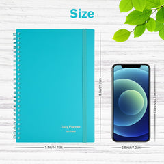 Daily Planner Undated, Asten to Do List Notebook Hourly Schedules Spiral Appointment Planner for Men and Women,PVC Hardcover,Elastic Closure, Inner Pocket 14.7 x 21.2cm (Blue)