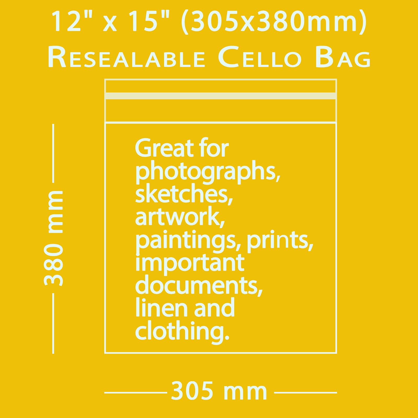 100 x Self Seal Clear Cellophane Plastic Bags (Size - 12 x 15 inches) Transparent Packaging Poly Bags with Suffocation Warning in 5 Languages - Display Garment Bags