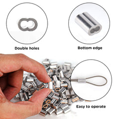 AIEX 200Pcs Aluminum Crimping Loop Sleeve Wire Rope Sleeves Ferrule Crimping Loop Sleeve for 1/16Inch Diameter Wire Rope and Cable (1/16 Inch)
