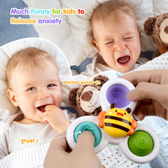 AIUOKYA Suction Cup Spinner Toys, Simple Dimple Suction Toy with Silicone Bubbles Kids for Bath and Window, Baby Toys for 1and Years Old