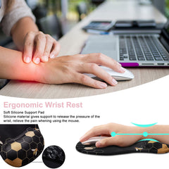 HAOCOO Mouse Mat Wrist Rest Wrist Support Mouse Pad Non-Slip Rubber Base Pain Relief for Laptop Computer Home Office Working Gaming (Bee)