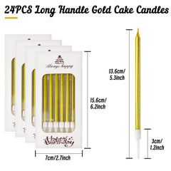 DONQL Birthday Cake Candles, Tall Cake Candles, Long Birthday Candles, Thin Cupcake Candles with Holders for Birthday Cake Baby Shower Cake Wedding Party Decoration（24Pcs Gold