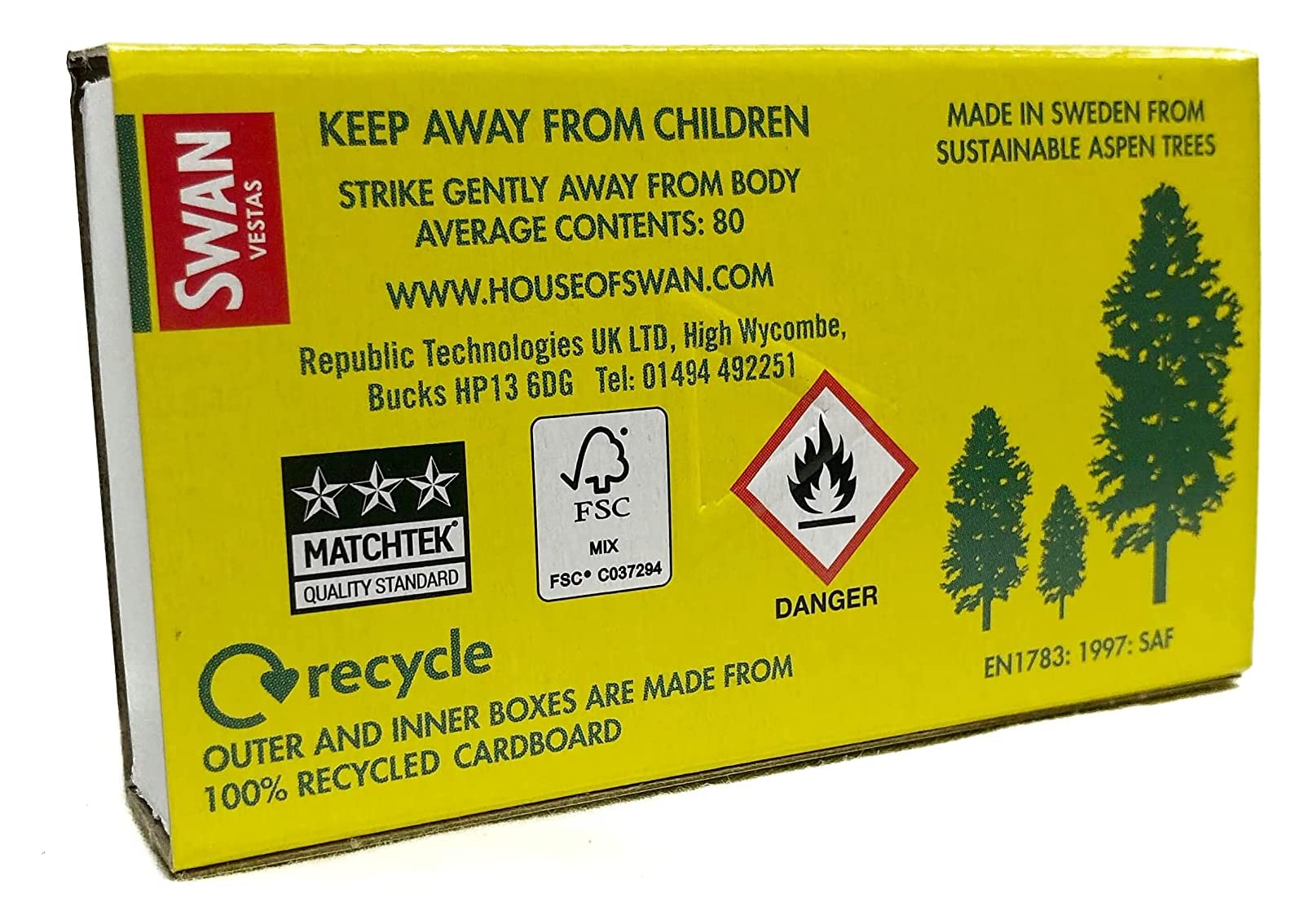 Bryant & May Swan Vestas Safety Matches, Wood, Pack of 5