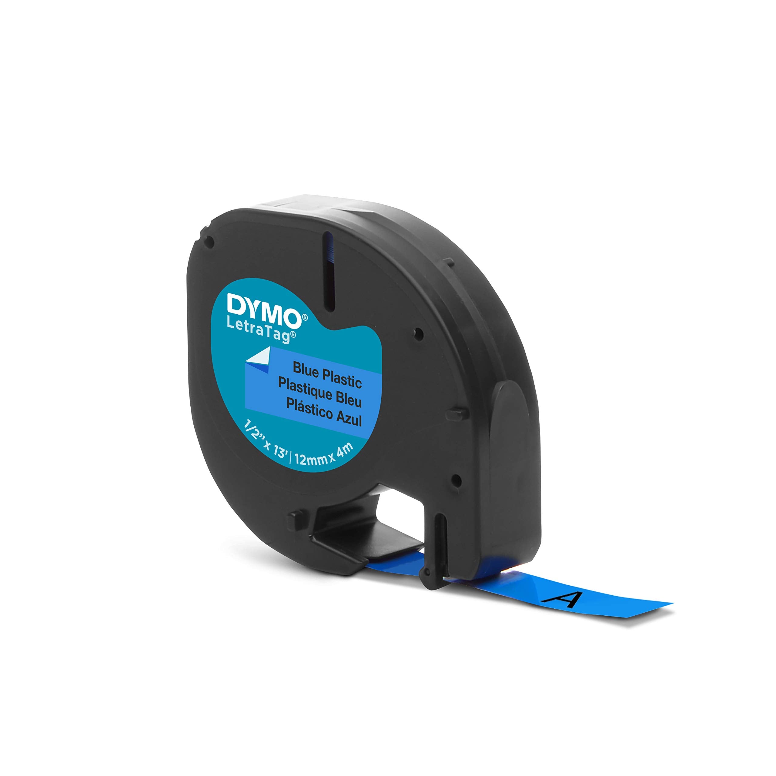 DYMO LetraTag Plastic Labels   Authentic   12 mm x 4 m Roll   Black Print on Blue Labels   Self-Adhesive Multipurpose Labels for LetraTag Label Makers