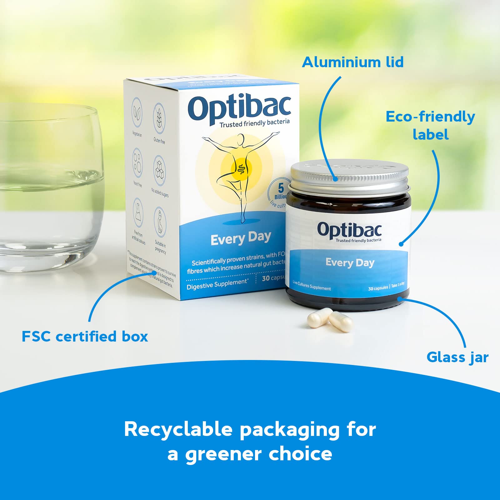 Optibac Probiotics Every Day - Digestive Probiotic Supplement with 5 Billion Bacterial Cultures & FOS Fibres - 90 Capsules