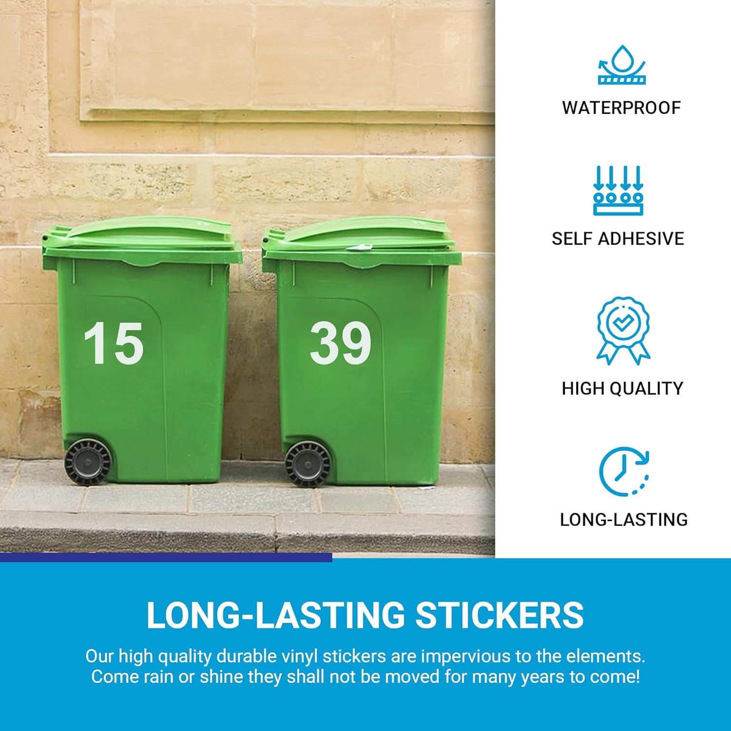 4 Pack Wheelie Bin Numbers for Bins - Choice of Numbers 0-9 - Wheelie Bin Stickers for Wheelie Bins Bin Number Stickers Vinyl 18cm Bin Sticker Easy to Apply Sticky Numbers Bin Numbers (Number 0)