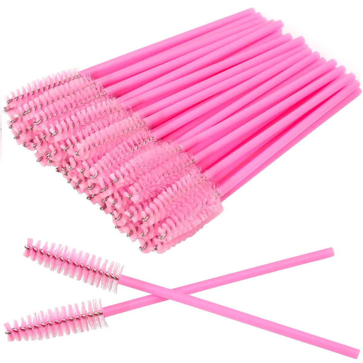 50 PCS Disposable Eyelash Brushes, Mascara Wands Eye Lash Eyebrow Extensions Brush, Applicator Cosmetic Makeup Brush Tool for Eyebrows and Fake Eyelashes (Pink)