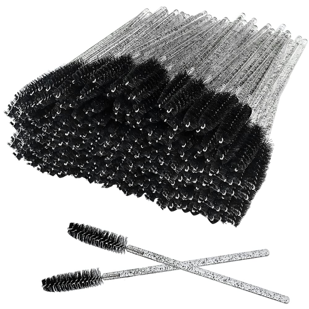 XPP Disposable Eyelash Brushes,100PCS Eye Brow Spoolie Castor Oil Brush Mascara Wands Cosmetic Makeup Tools(Crystal Black)