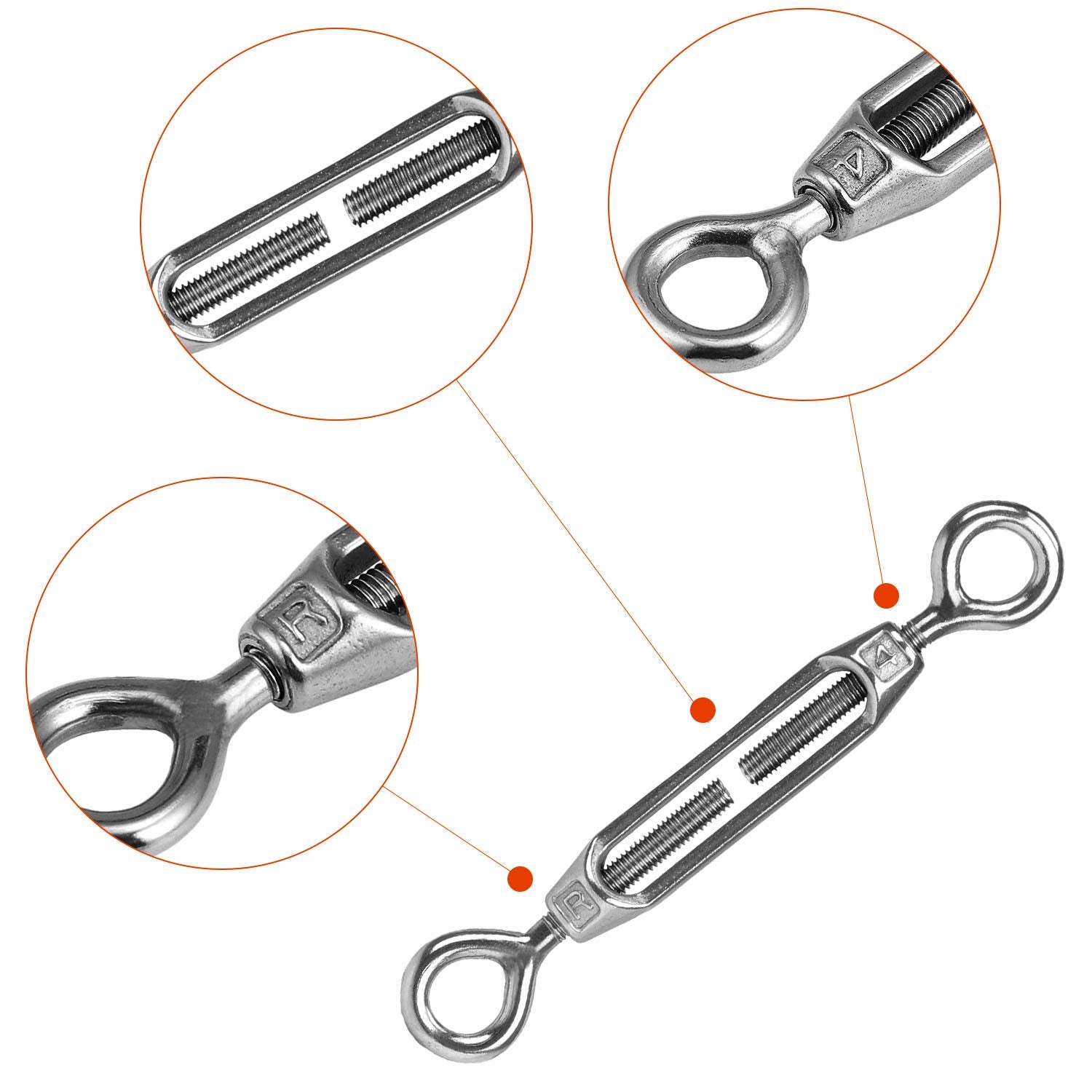 HSEAMALL 10 PCS M4 Turnbuckle Eye and Eye,304 Stainless Steel Turnbuckles Strainer Wire Tensioner Rope Cable Tension