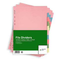 [3 Pack] A4 File Dividers 10 Part   A4 Subject Dividers 10 Part Card Folder Dividers Multi Hole Punched in Assorted Colours   Fit All A4 Portrait File Dividers