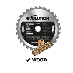 Evolution Power Tools GW180TCT-30CS General Wood Carbide Tipped TCT Blade, For Circular Saws and Mitre Saws, Smooth and Fast Cuts In Wood, Clean, Splinter Free Cut, 30 Teeth, 180 mm