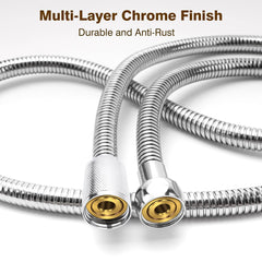 YEAUPE 1.8m(70 inches) Universal Shower Pipe Anti-Kink Standard G1/2 All Copper Connectors Premium Replacement Stainless Steel Hose,Chrome