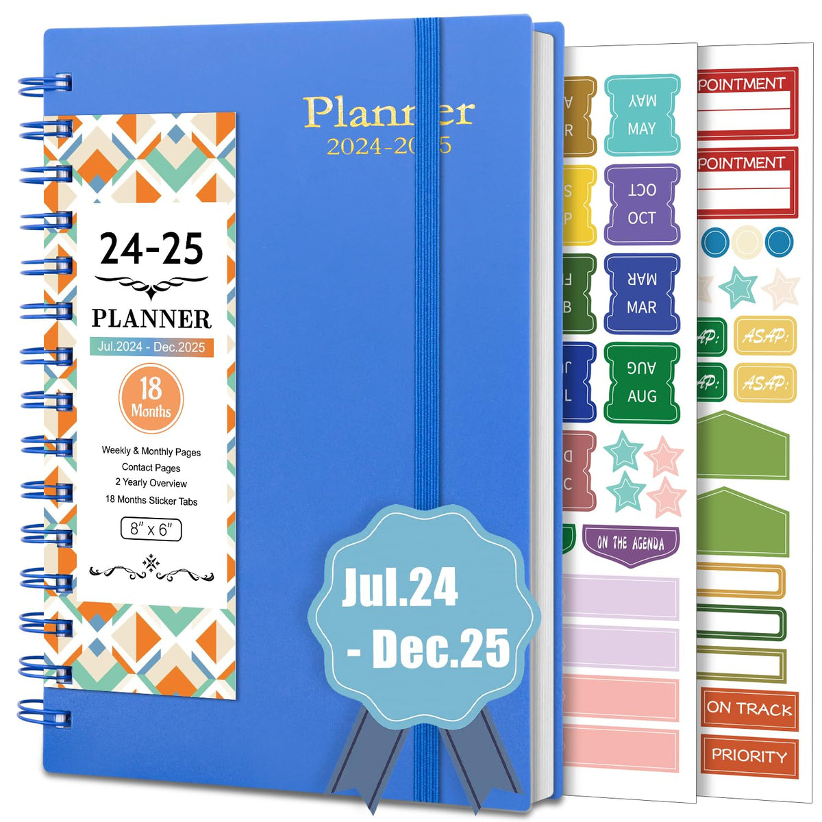 BLESWIN 2024-2025 Monthly Planner, 18 Months Academic Planner with Stickers Tabs, 200 Pages Diary A5 Week to View Spiral Bound, Appointment Books & Planners, Diary Week to View for Women Men