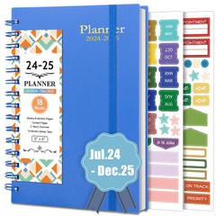 BLESWIN 2024-2025 Monthly Planner, 18 Months Academic Planner with Stickers Tabs, 200 Pages Diary A5 Week to View Spiral Bound, Appointment Books & Planners, Diary Week to View for Women Men