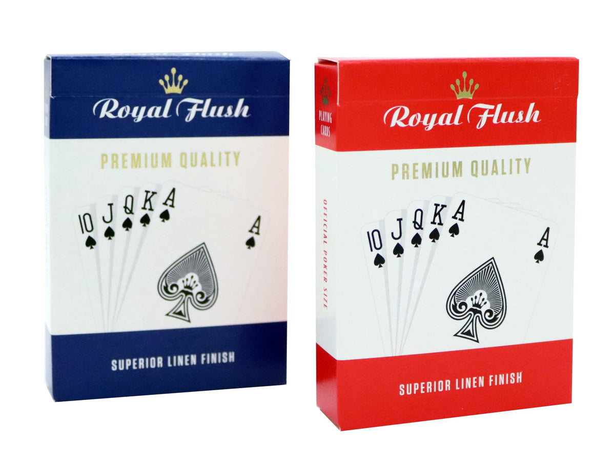 Royal Flush Poker Cards - Twin Deck Red and Blue, Professional Poker Playing Cards, Superior Linen Finish, Easy To Shuffle and Durable