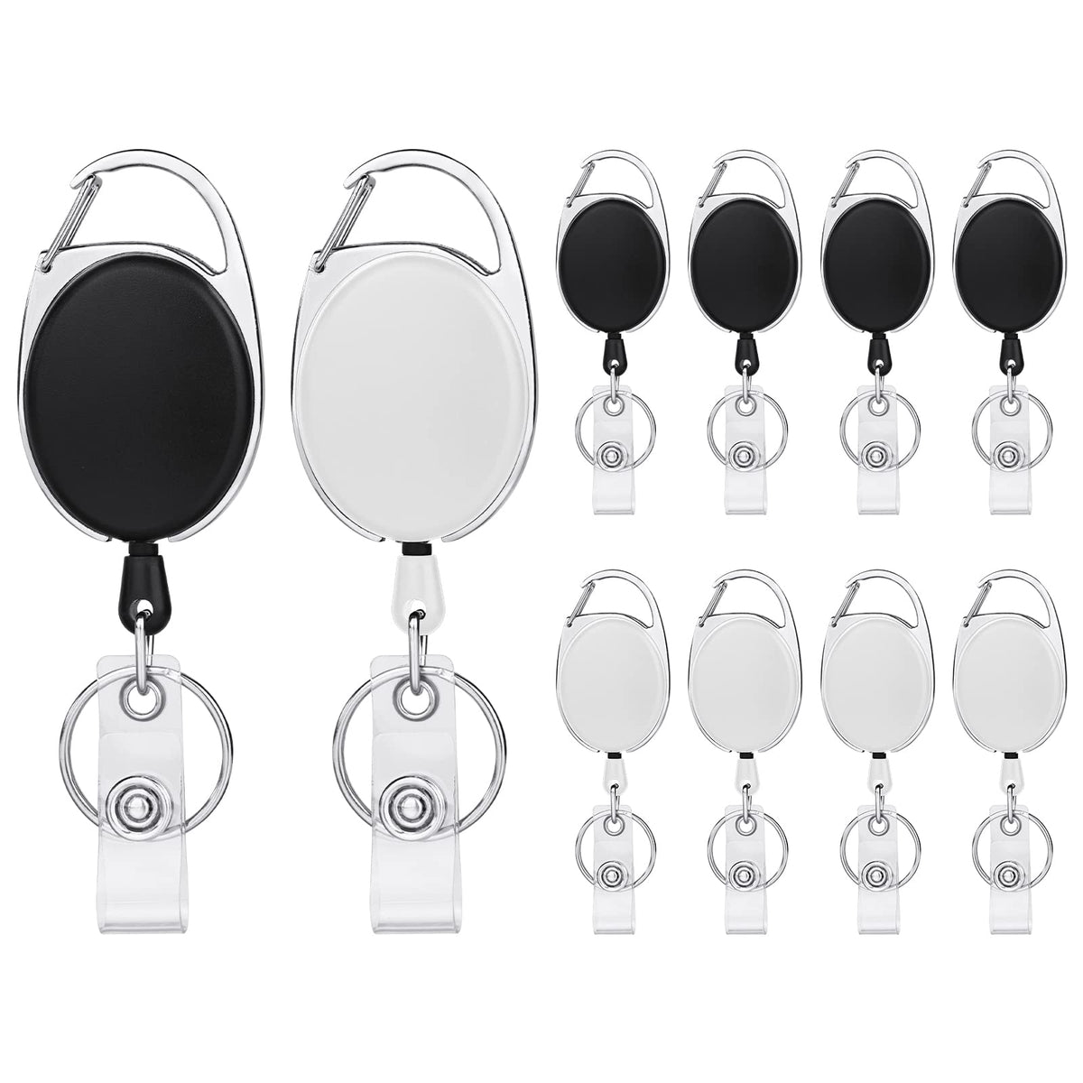 Vicloon Retractable Keyring, 10Pcs Retractable Badge Reel, Badge Holder Clip Key Lanyard Belt Clip Extendable Key Chain with Key Belt Reel for Key Ring ID Card Badge Holder (Black, White)