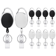 Vicloon Retractable Keyring, 10Pcs Retractable Badge Reel, Badge Holder Clip Key Lanyard Belt Clip Extendable Key Chain with Key Belt Reel for Key Ring ID Card Badge Holder (Black, White)