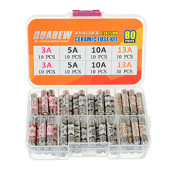 HUAREW 4 Values 80 Pcs 6.3x25 mm BS1362 3 5 10 13 A amp 240 V volt 0.248x0.984 Inch Ceramic Tube Fuses Assortment Kit