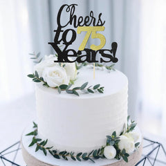 Sumerk Cheers to 75 Years Cake Topper 75th Birthday Cake Toppers Wedding Anniversary Party Decorations Supplies - 1 Pack