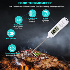 Allinone-Kitchen Meat Thermometer,Digital Instant Read Kitchen Cooking Temperature Long Food Probe with Large LCD Screen℉/℃ Button for Hot Beverage,Grill,BBQ,Jam,Water,Milk,Battery Included