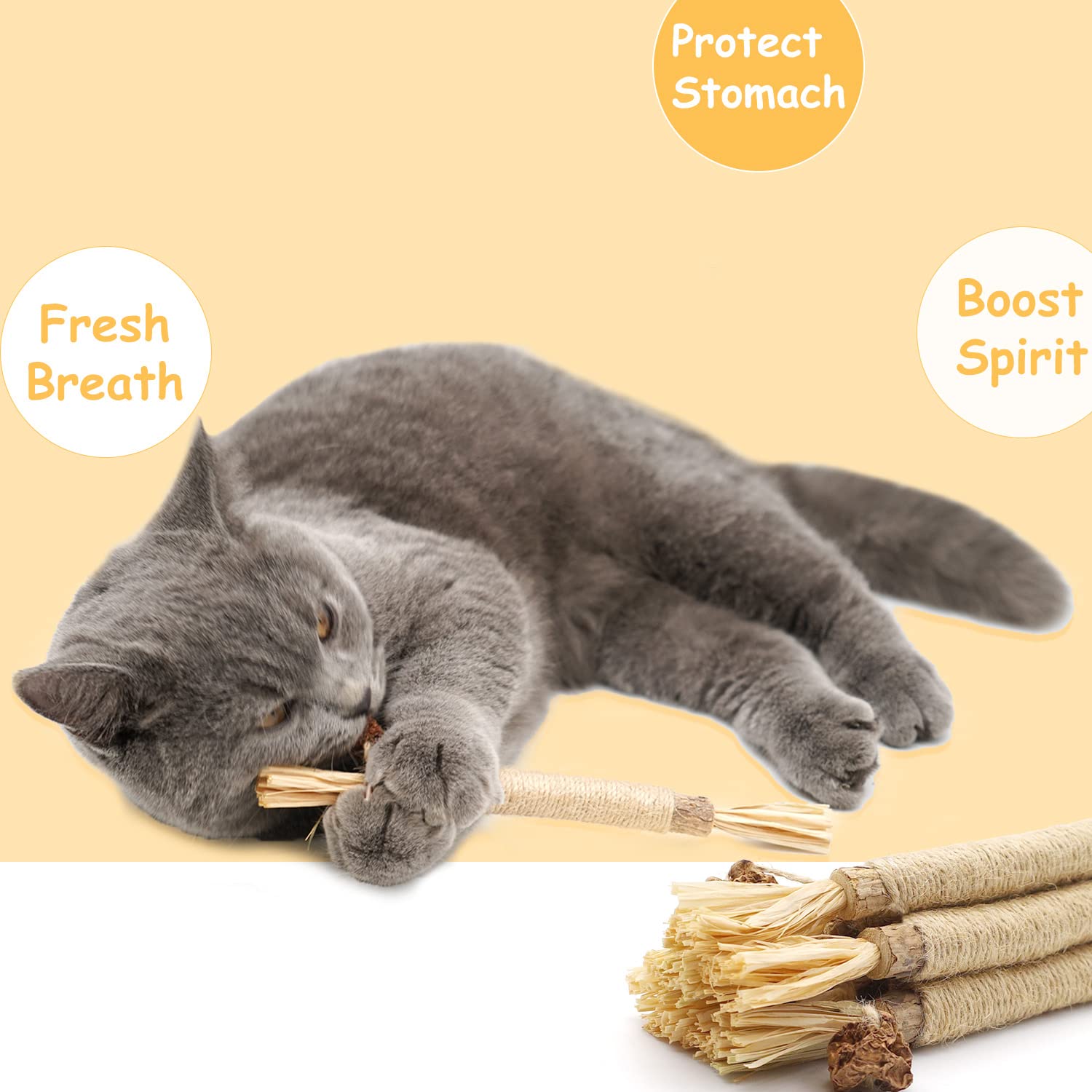 flowerstarry 6 Packs Natural Matatabi Silvervine Chew Sticks, Natural Cat Teeth Nip Cleaning Catnip Toys for Indoor Kitten Teething and Stress