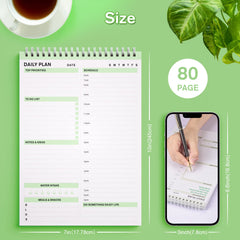 Daily Planner, to Do List Notepad Tear Off, Undated Planner,Spiral Hourly Planner to Do List Notebook, Time Box Planner with PVC Hard Cover, 17.8 x 24.5 cm，80 Sheet (Green)