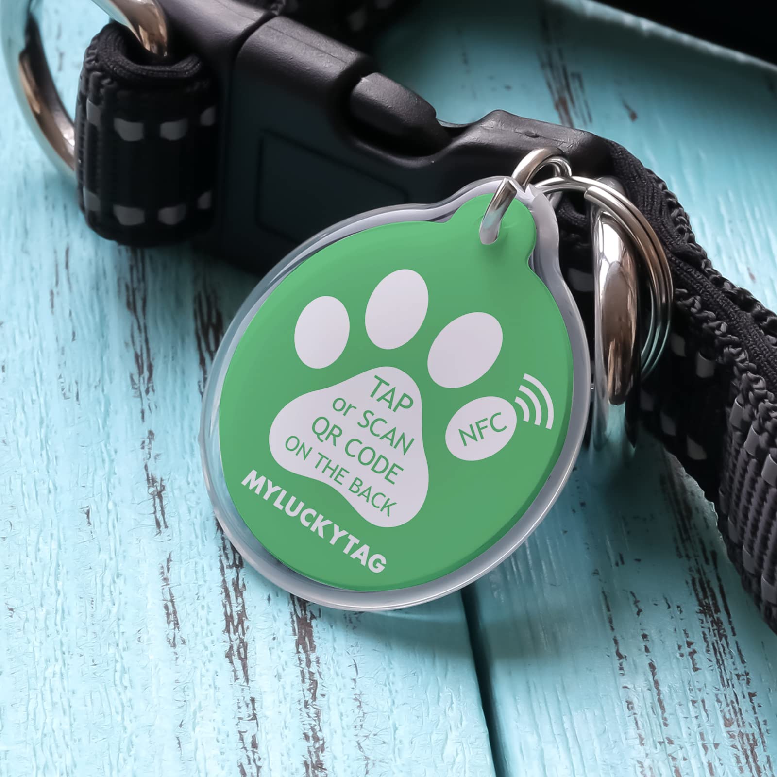 MYLUCKYTAG NFC & QR Code Smart Pet ID Tag Personalized Dog Cat Tag, Online Pet Profile, Pet Location Alert Email, Digital Pet Tag, Quiet Pet Tag, Durable Pet ID, Engraved Pet Tag