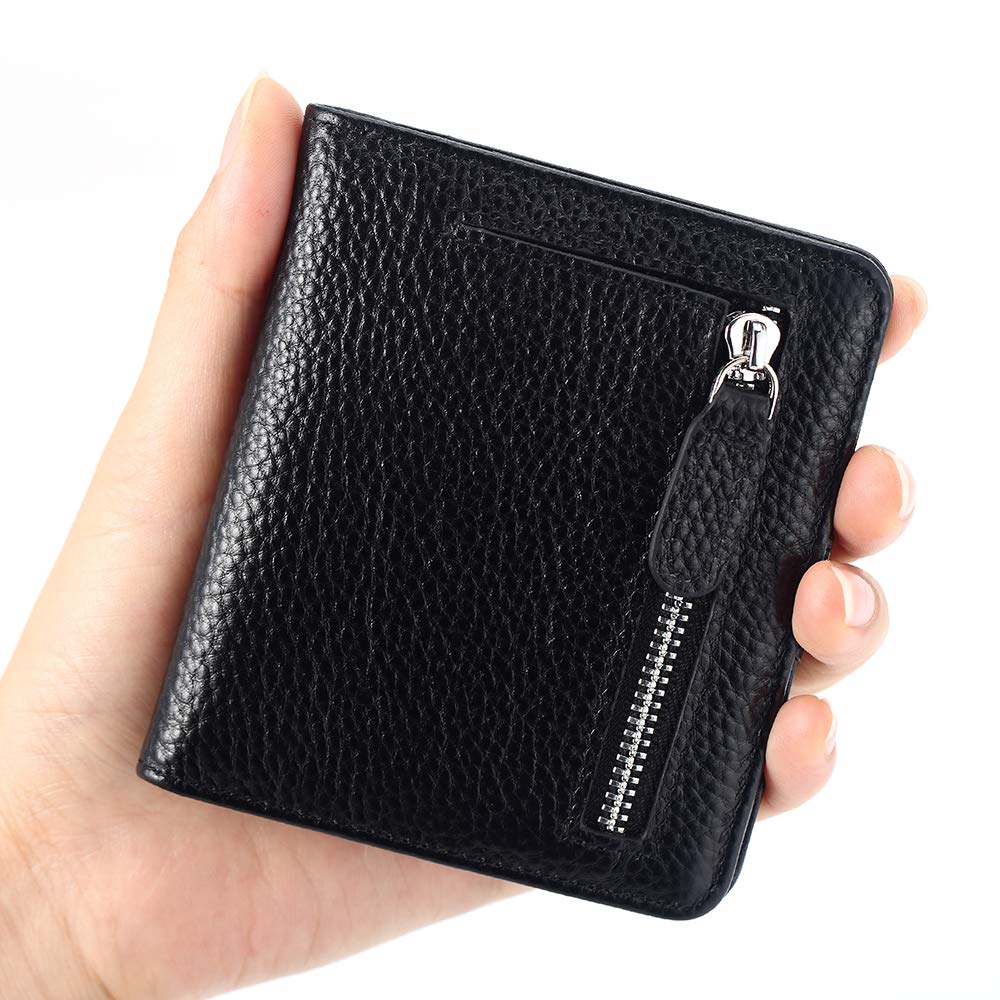 FT FUNTOR Small Wallet for Woman with Card Ladies Bifold Zipper Pocket RFID Blocking Leather Wallet Purse(Black)