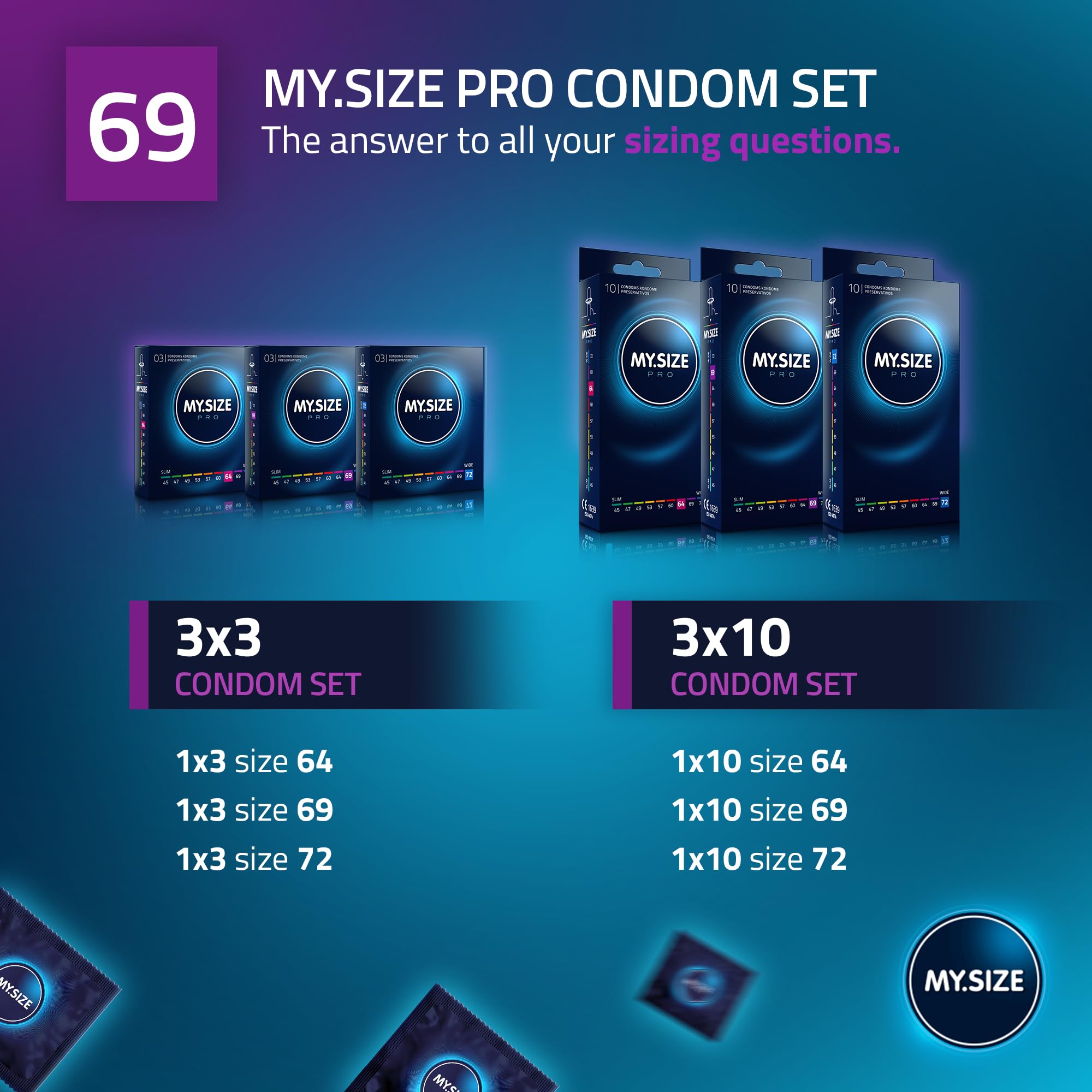 MY.SIZE PRO Condom Size 7, 69 mm, XXL, 3 Condoms - Perfect fit and a Suitable Size for Everybody