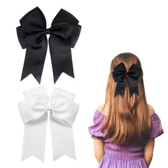 2 Pack 6 inch Bow Hair Clips, Large Hair Bow Hair Barrette Clips for Women Girls, Black Hair Bows(Black, White)