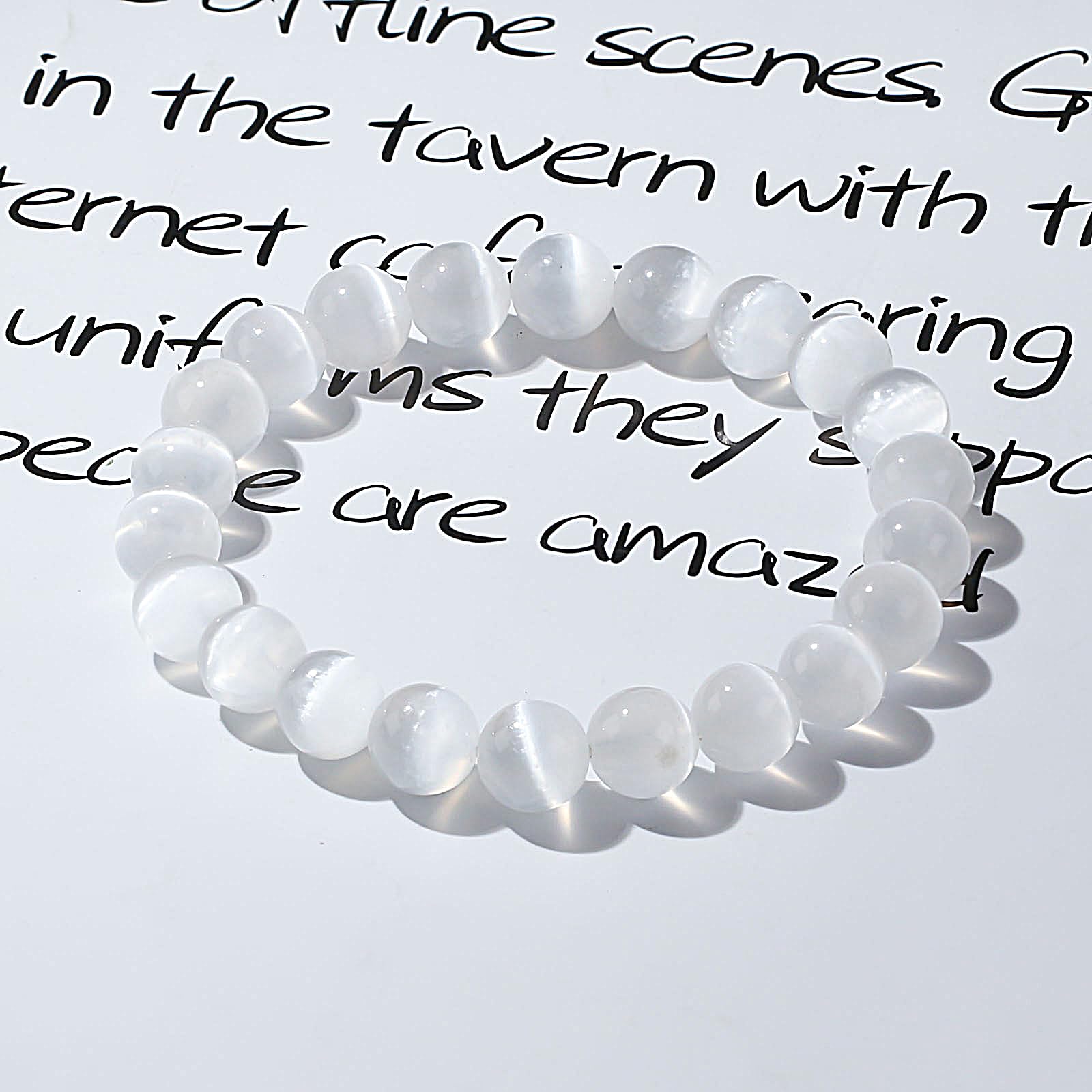 Ouubuuy Selenite Crystal Beads Bracelet 8mm Natural Gemstone Beaded Bracelets Healing Crystal Bracelet for Girls Women Mothers Day Gifts