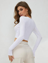 Women's Slim Fit Crop Tops - Women's Y2K Long Sleeve Top Sexy Skim Dupe Crop Top Solid Tight T-Shirt Ladies Fashion Bodycon Aesthetic Streetwear