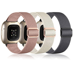 3 Pack Compatible with Fitbit Versa 3 Strap/Fitbit Versa 4 Strap/Fitbit Sense/Fitbit Sense 2 Strap for Women Men, Soft Elastic Nylon Sport Replacement Strap for Fitbit Versa 3/Versa 4/Sense 2