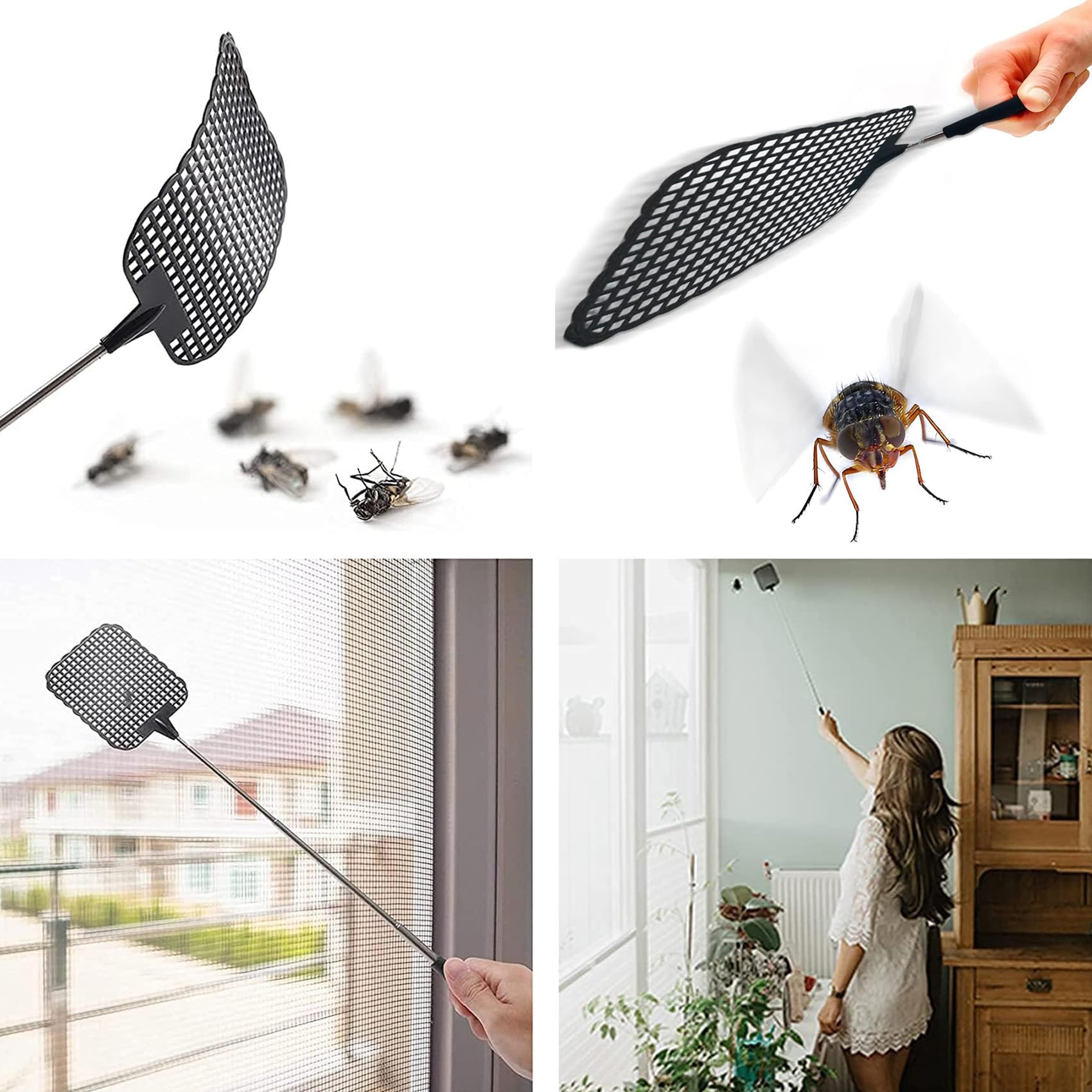 ILamourCar Extendable Fly Swatters 2 Pack, Strong Flexible Manual Swat Set, Manual Fly Swat Pest Control for Indoor Outdoor Mosquito Wasp Bug Insect (Black)