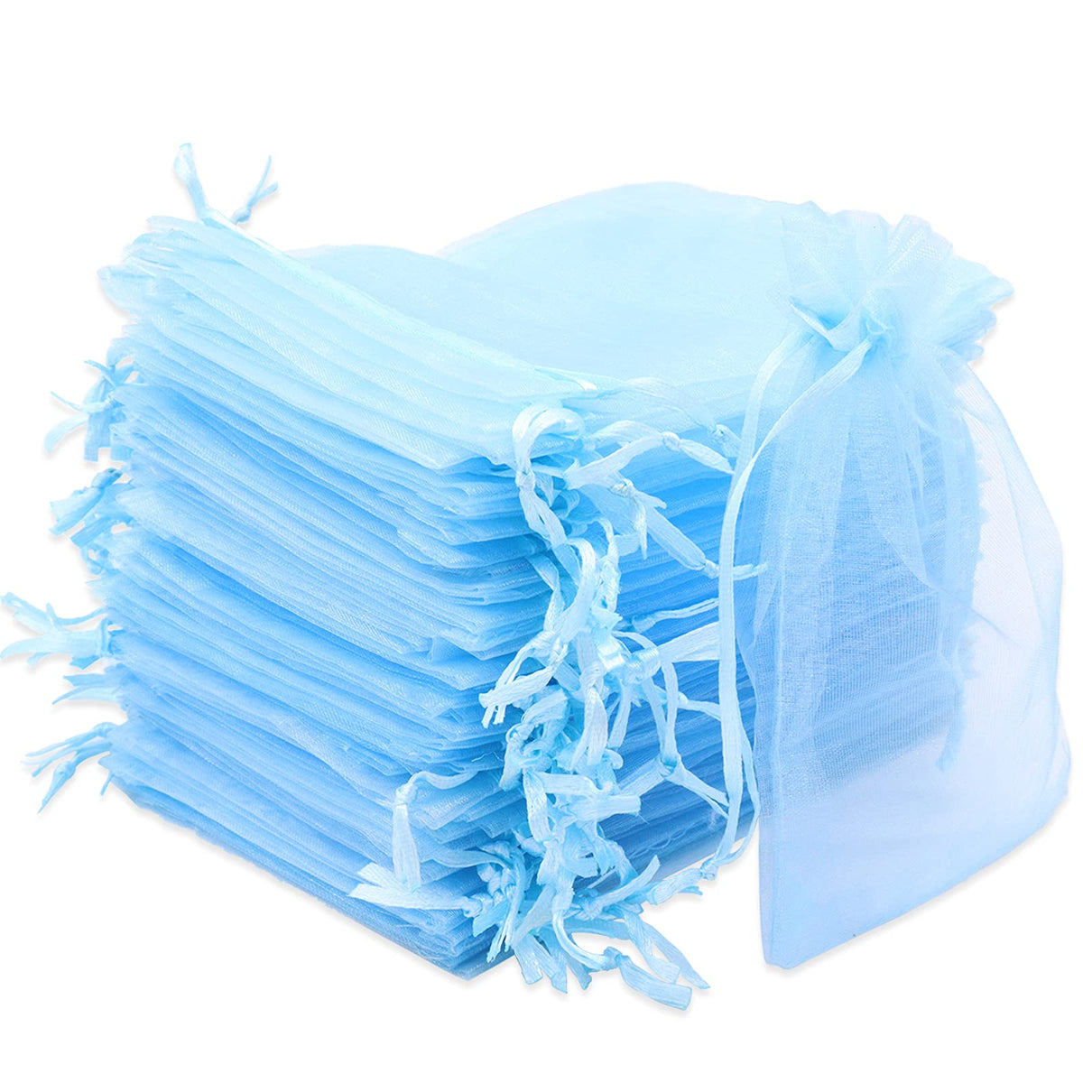 Leeyunbee 100PCS 10 x 15 cm Light Blue Organza Bags, Organza Gift Bags, Organza Jewelry Pouches Candy Bags Wedding Favour Bags with Drawstring Used for Wedding, Birthday, Christmas, Anniversary