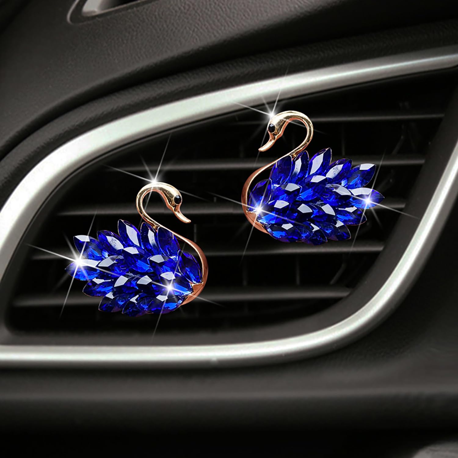 JINYISI 2Pcs Car Vent Clips,Little Swan Car Air Fresheners Vent Clip,Rhinestones Car Vent Air Freshener,Bling Car Air Freshener,For Women Auto Interior Decor(Blue)