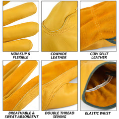 EINSKEY Gardening Gloves for Men Women, Tough Thorn Proof Leather Safety Work Gloves, Heavy Duty Rigger Protective Gloves with Strong Grip for Garden Yard Mechanic Welding