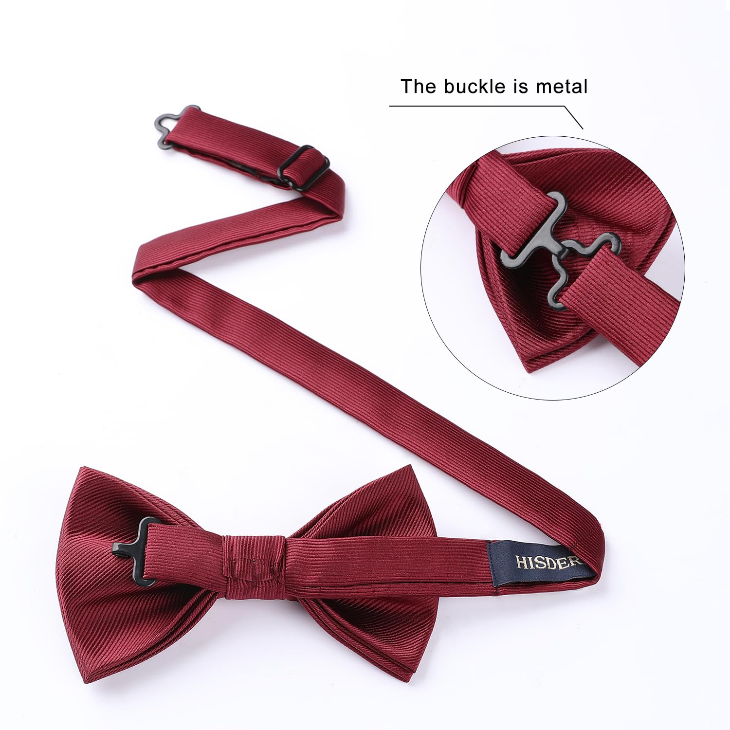 HISDERN burgundy Bow Tie for Men Pre-tied Wedding Formal Tuxedo Bowtie Classic Handkerchief Set Adjustable