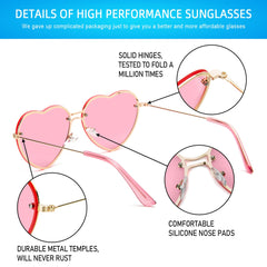 PARTY GO Heart Shape Sunglasses Woman Fashion Rimless Sunglasses UV400 Party Glasses, Pink