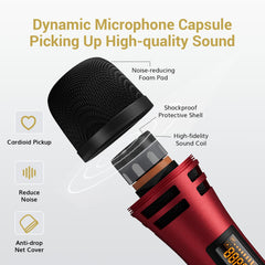 TONOR Wireless Microphone, UHF Cordless Handheld Dynamic Karaoke Singing Microfono Mic set with Rechargeable Receiver for Karaoke Machine, Wedding, DJ, Party, Speech, Church, Class Use TW320 Black&Red