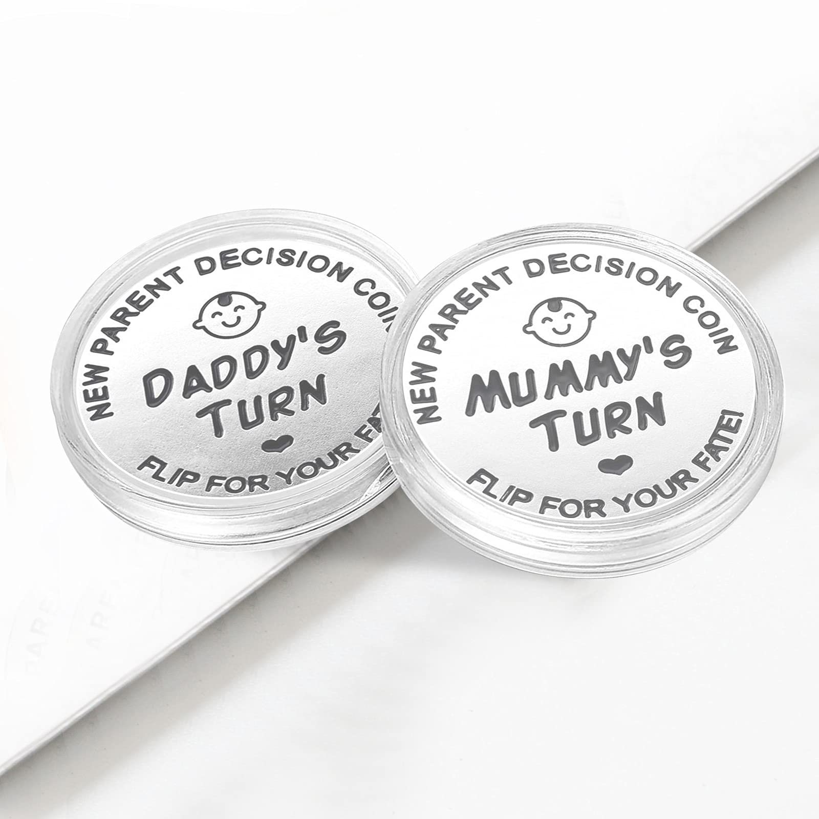 Funny Decision Coin for New Parents，Gifts for Mum Dad，Newborn Baby Gifts，Flip Coin Decision，Mother's Day, Baby Shower Gift，Funny,Birthday,Anniversary,Stainless Steel