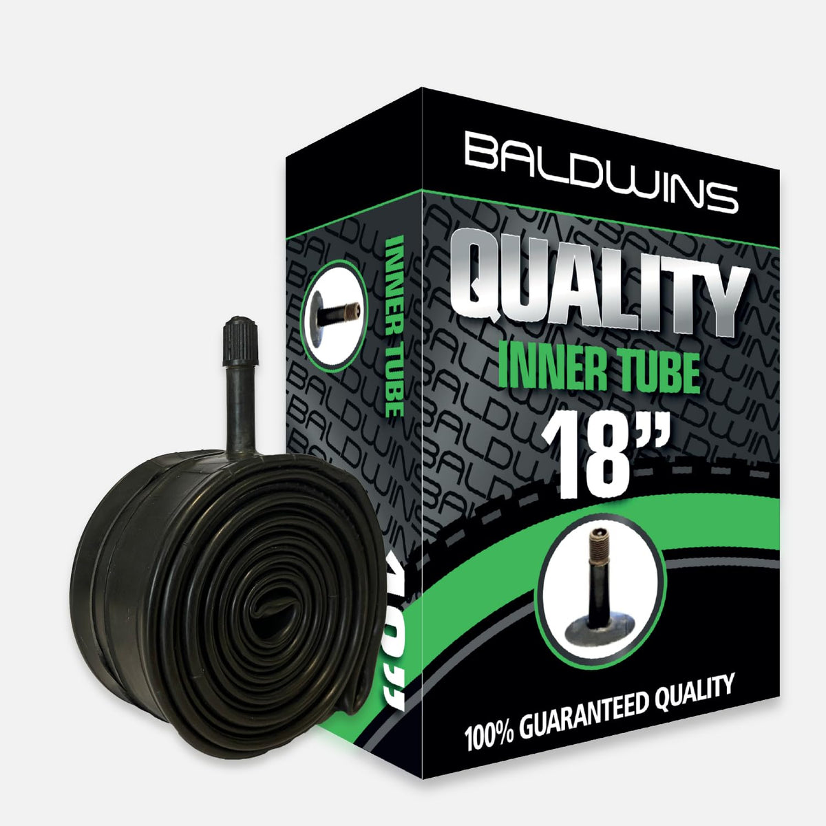 18 inches Baldwins Cycle/Bike Inner Tube 18 inches x 1.75 to 2.125 (Fits any 1.75, 1.85, 1.90, 1.95, 2.0, 2.10, 2.125) Schrader/Car Type Valve