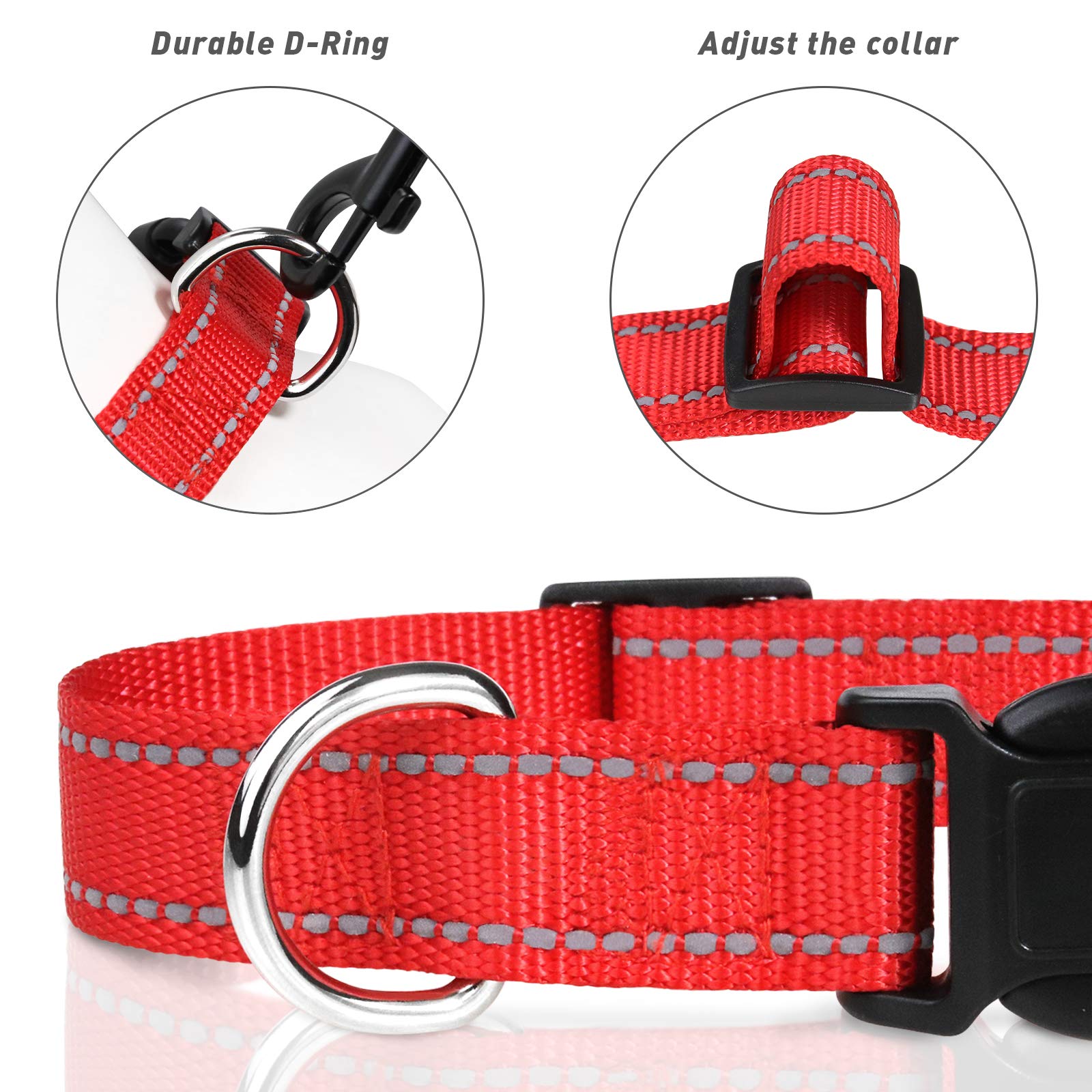 TagMe Reflective Nylon Dog Collars, Adjustable Classic Dog Collar with Quick Release Buckle for Puppy, Red, 1.0 cm Width